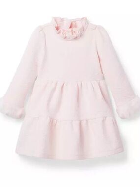 Janie and Jack Pale Pink Ruffled Neck Long-Sleeve Dress